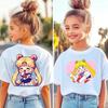Sailor Moon Cartoon Printed Childrens Unisex Summer Loose Casual Short Sleeved Comfortable Tshirt Top