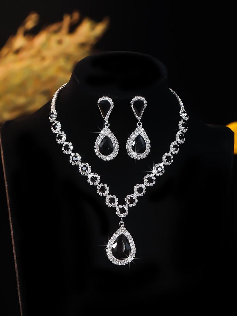 Elegant Rhinestone Zirconia Necklace & Jewelry Set for Bridal & Evening Wear