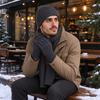 Soft Non Scratchy Winter Warmth Kit Men Knitted Hat Scarf Gloves Set, Solid Color Beanies, Warm Comfortable Windproof Knit for Daily Commute
