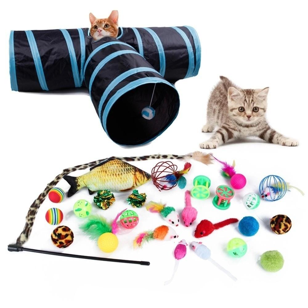 Mouse Shape Balls Pet Cat Toys Set Foldable Cat Tunnel Toys Funny Cat Stick  Kitten Training