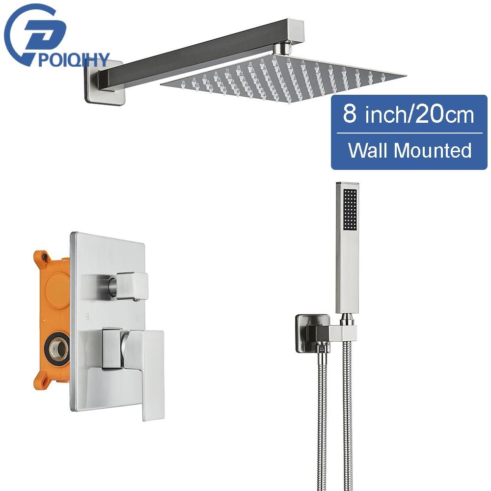 

POIQIHY Матовый Никель Ванна Душ Смесители Комплект Встроенный Короб Скрытый Клапан Душевая Система Дождевой Душ Смесители Для Ванны Душ Смеситель