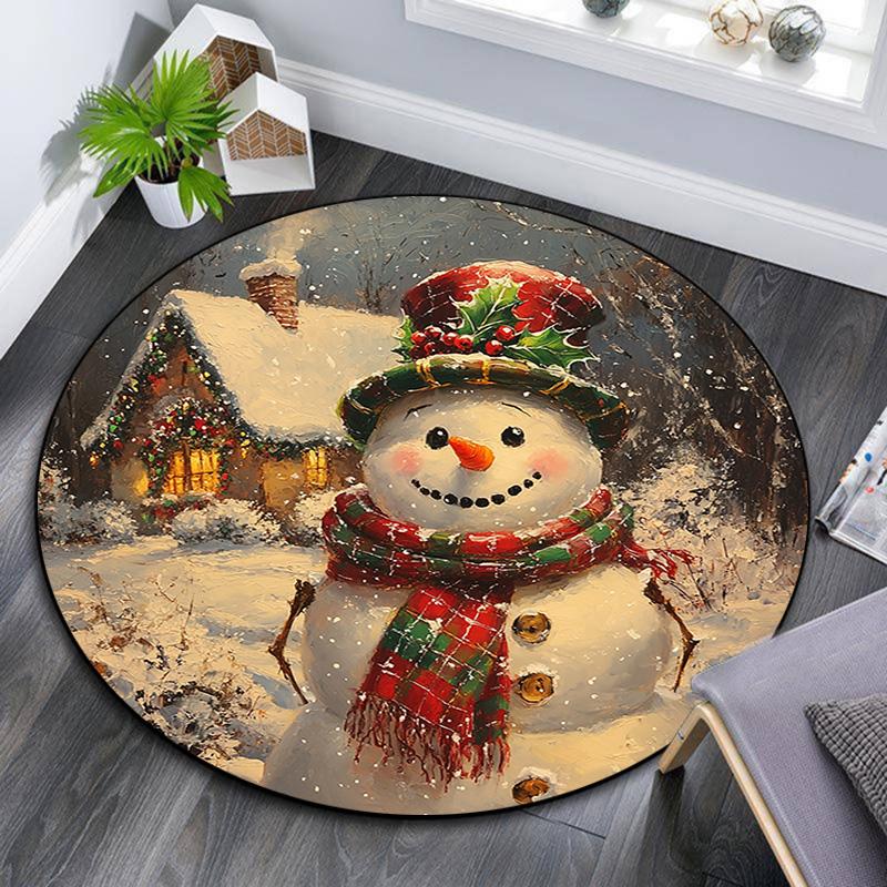 

Snowman Round Area Rug,Carpet Rug for Living Room Bedroom Sofa Playroom Decor,Non-slip Floor Mat 80cmx80cm