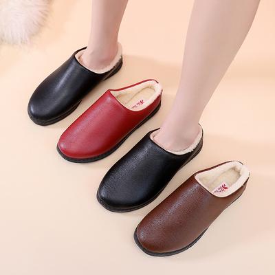 25 New Winter Women's Cotton Slippers Home Warm Piled Thickened Pu Waterproof Soft Sole Non-slip Middle-aged and Elderly Mother Shoes