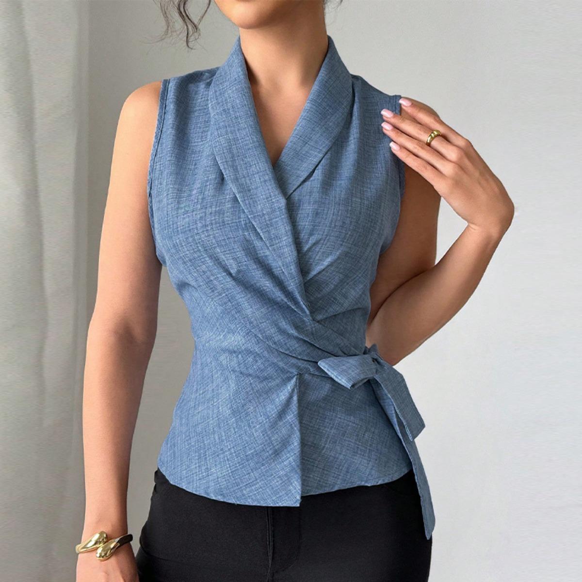 Summer Elegant Solid Color Lace-up Sleeveless Vest Top for Women S