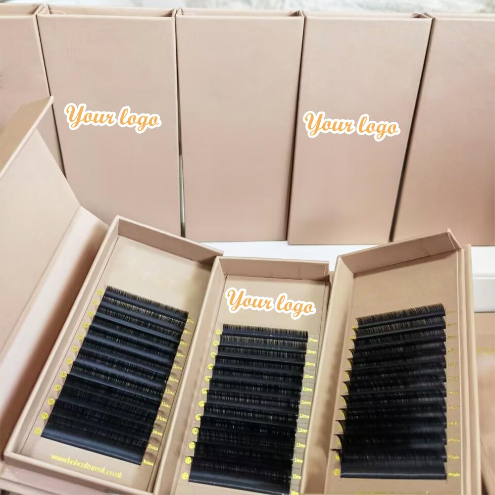 Custom 0.03 J B Curl Fluffy Dark Matte Black Volume Eyelash Extension Trays Cashmere Handmade Eyelashes Velvet Lash Extension