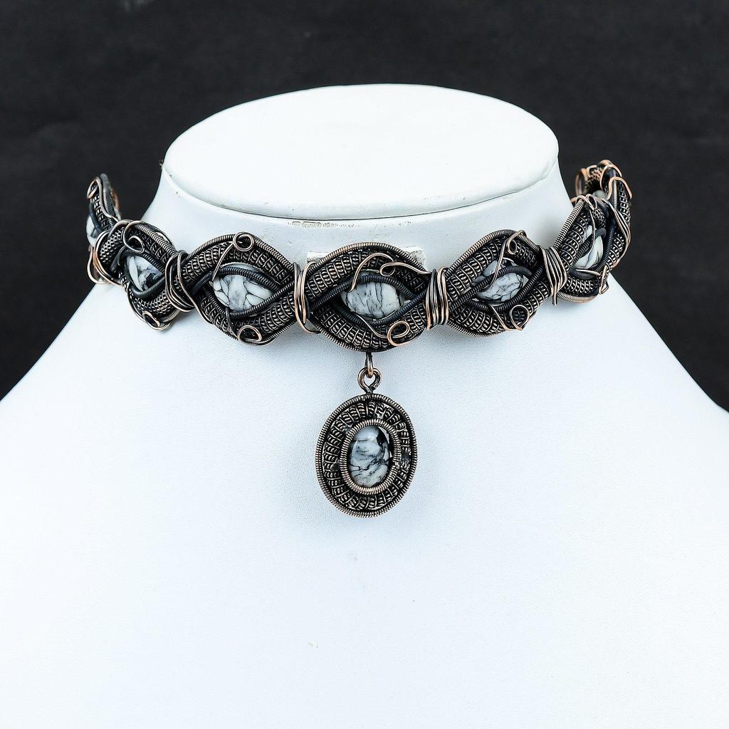 Pinolith Jasper Necklace Copper Wire Wrapped Necklace Handmade Jewelry Adjustable Chain Necklace Gemstone Necklace Copper Jewelry For Gift