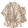 Women's Cartoon Cloud Cotton Pajama Set - Cardigan, Short Sleeve, Shorts, Home Wear