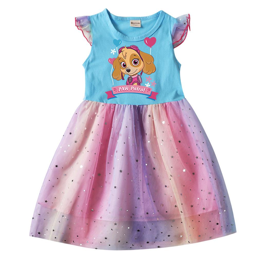 Baby Girl Skye Print Princess Dresses Cartoon Patrol Skye For Kids Clothes Cosplay Costume Children Fly Sleeve Casual Dress 100cm