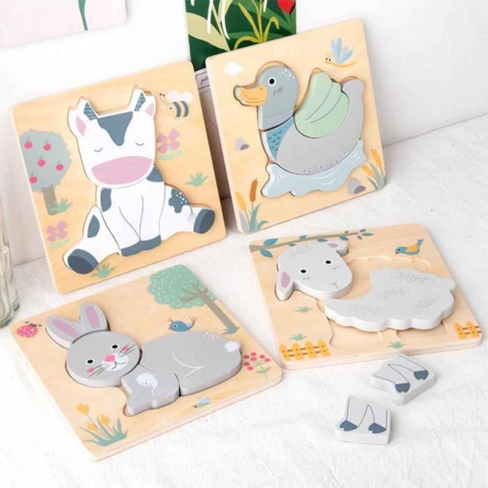 Ensemble de 4 puzzles en bois - CREATIVPAD - Animaux - Pour enfants de 18 mois et plus