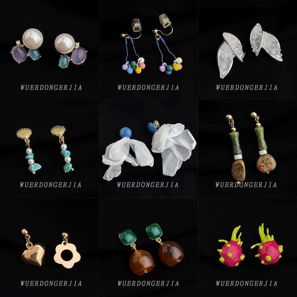 18K Gold Plated Clip-on Enamel Flower Earrings - Non-Pierced, High Color Retention