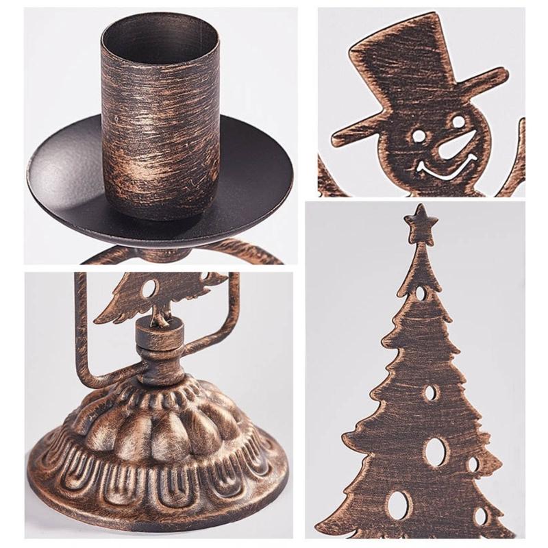 Set of 3 Stylish Metal Candle Stand with Seasonal Design Iron Texture Perfect for Indoor Outdoor Christmas Celebration