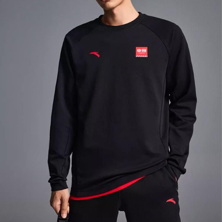 Anta Logo Print Rundhals-Pullover Langarm-Sweatshirt Herren-Sweatshirt Schwarz 952237413-3