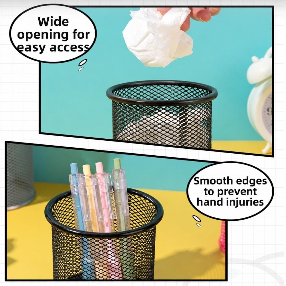 2 pcs Metal Storage Tube Round Desktop Organizer Decorative Pen Holder Cosmetic Arrangement
