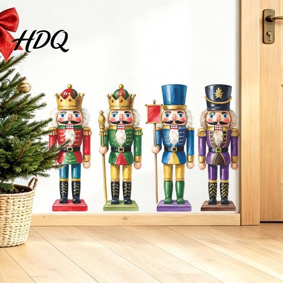 Decorative Wall Murals for Home Christmas Nutcracker Stickers Colorful Soldier PVC Decals Self-adhesive Removable Vintage Decorations Art