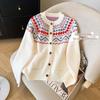 Women's Retro Print Faroe Islands Knit Cardigan - Soft, Loose, and Skin-Friendly Round Neck Sweater for Spring and Autumn.