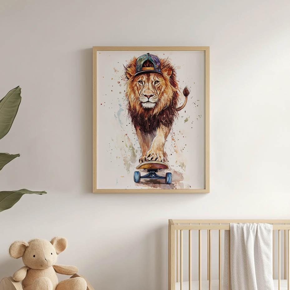 Lion On a Skateboard Poster Lion On a Skateboard Poster, 70X100 Cm, Frameless, Matte Paper 230 Gsm