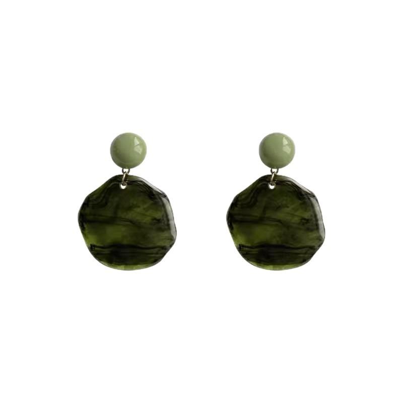 Orecchini Vintage Retro Tinti di Verde Oliva Design Esagerato di Nicchia per Donna