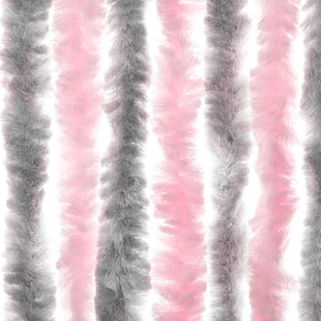 Fly Screen Curtain Silver Gray and Pink 90 x 200 cm Chenille