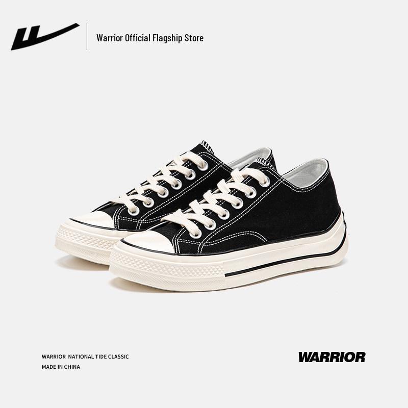 2026 Spring Warrior Low-Top Canvas Shoes: Black & White Casual Sneakers for Men & Women with Thick Soles