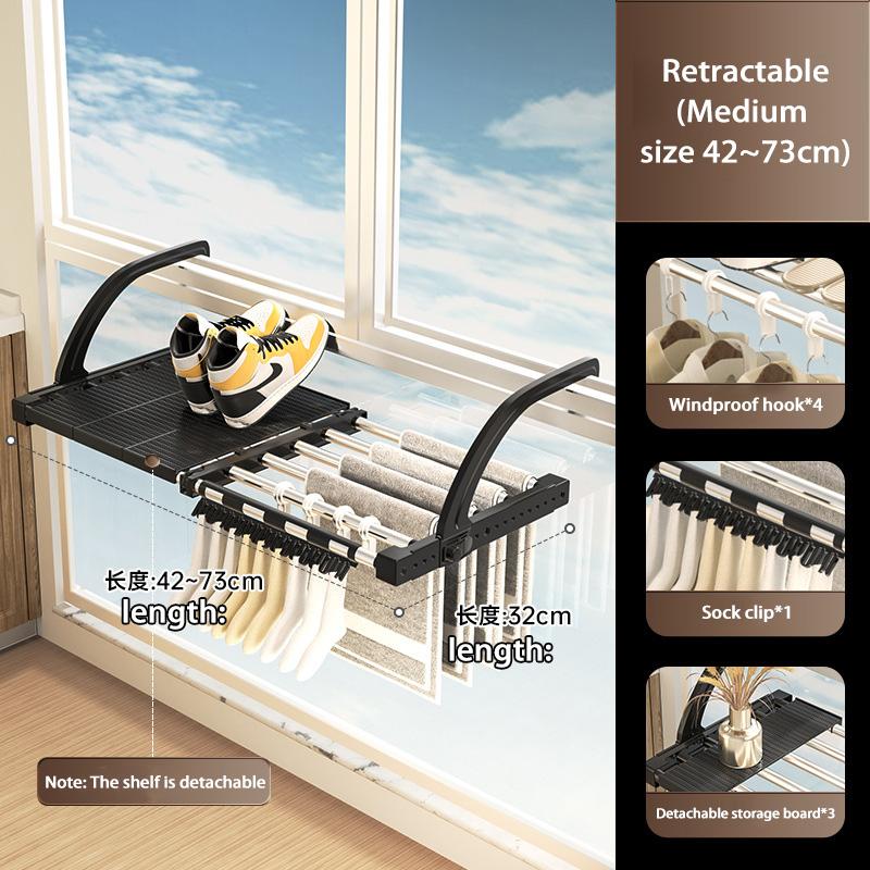 Multifunctional Extendable Clothes Drying Hanger Window Hanging Organizer Storage Rack Balcony For Airing  Towel Clothes Shoe