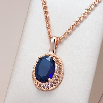 Kienl Collana con Ciondolo Ovale Blu Zircone Naturale per Donna Tendenza Colore Oro Rosa Etnico Nuziale Alta Qualità Gioielli Quotidiani