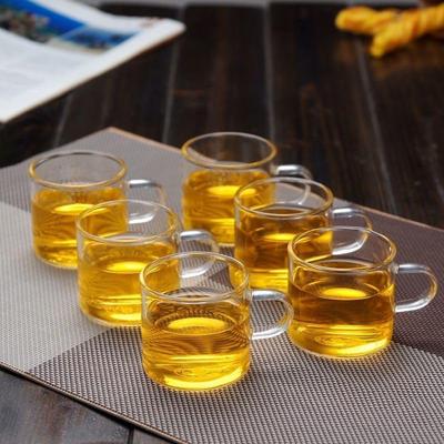 6er Set 100ml Espresso Kaffeetassen Mini Klar Borosilikatglas Teetassen mit Henkeln für Cappuccino Tee Kleine Kung Fu Tassen