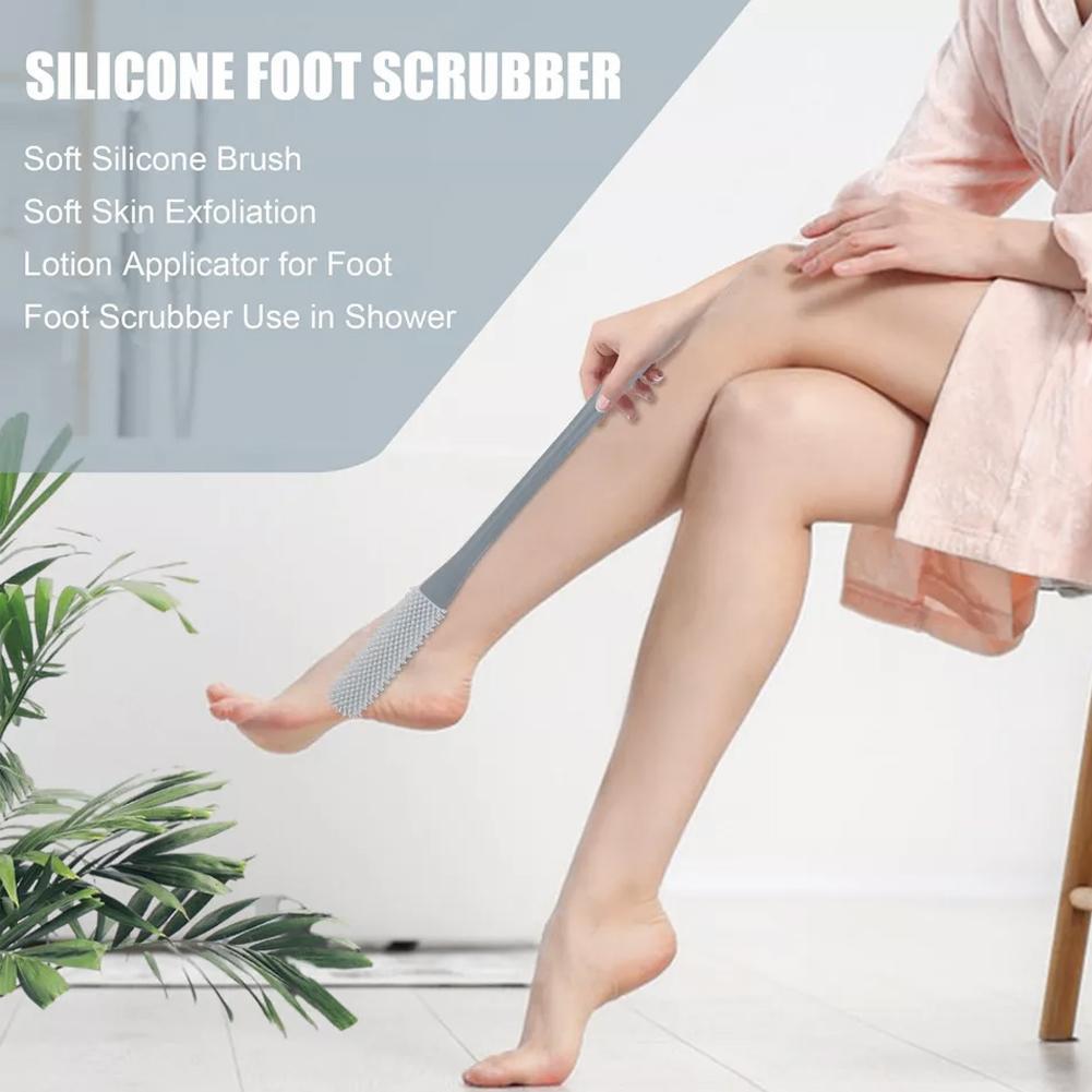 Toe Cleaning Brush Foot Scrubber in Shower with Long Handle Silicone Gap Brush Between Toes Cleaner Scrub for Seniors Elderly