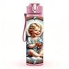 1PC Vintage Angel Baby Religious 750ml Color Plastic Sports Water Bottle Leakproof Flip Straw Lid Suitable for Sports Office Home Use