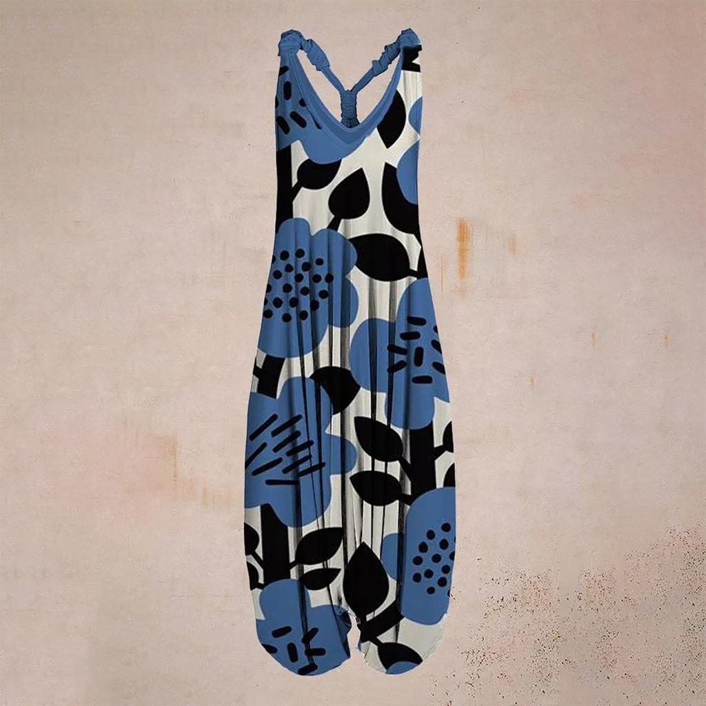 Racerback  Jumpsuit Spaghetti Straps Vintage Paisley Overall Jumpsuit