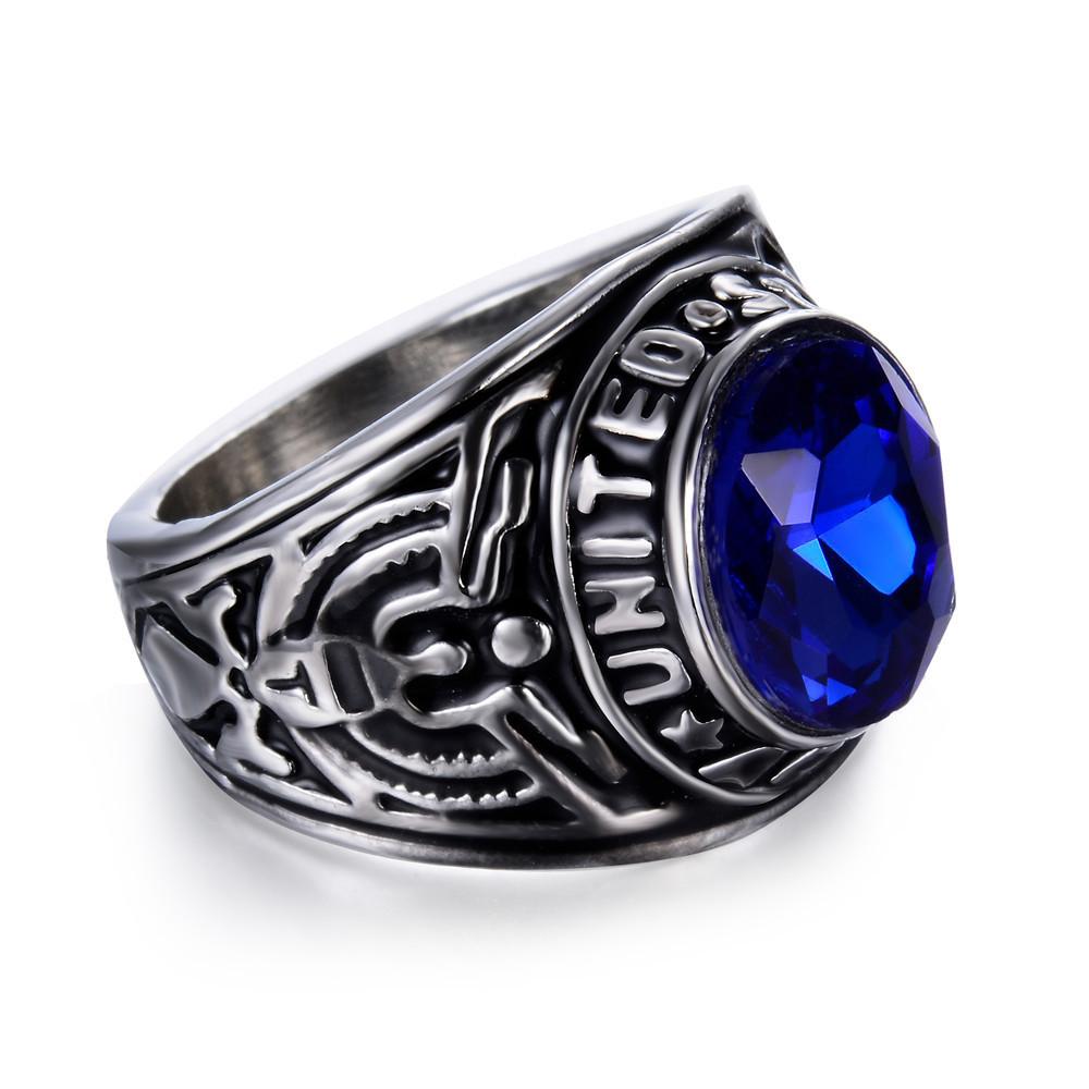 Vintage Stainless Steel Jewelry American Gi Eagle Ruby Titanium Steel Ring