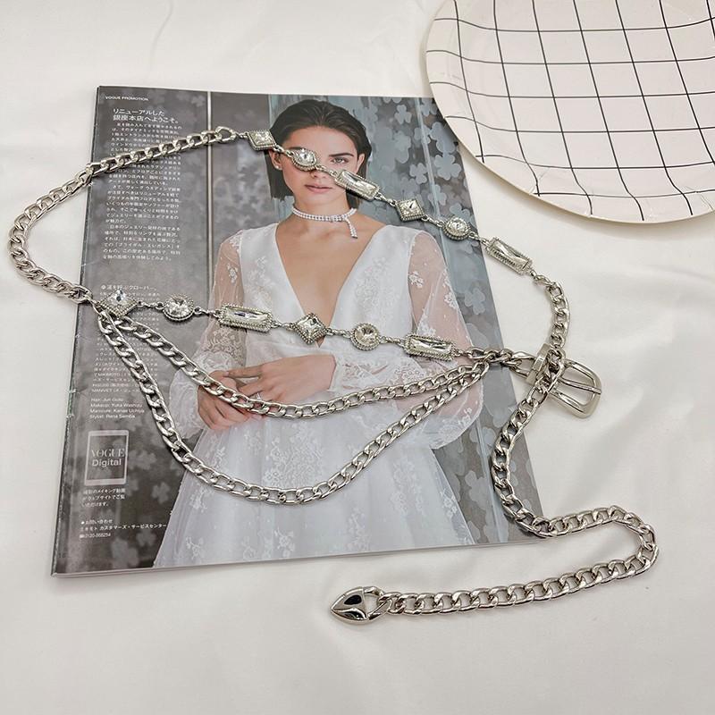 

Metallic Multilayer Waist Chain With Water Diamond Embellishments For Fashion Women срібний