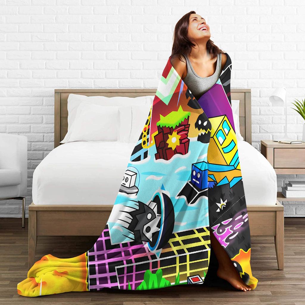 Geometry Dash Gaming Game Flannel Blanket Winter  Warm Throw Blanket for Child Couch Bed Comfortable Bedspread Sofa Bed Cover