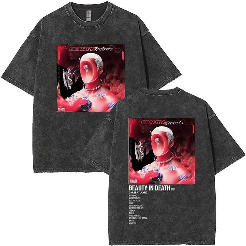 Chase Atlantic Ztraceni v Evropě a UK Turné 2025 Album Vintage Praná Pánská Hip Hop Gotická Trička Streetwear s Krátkým Rukávem