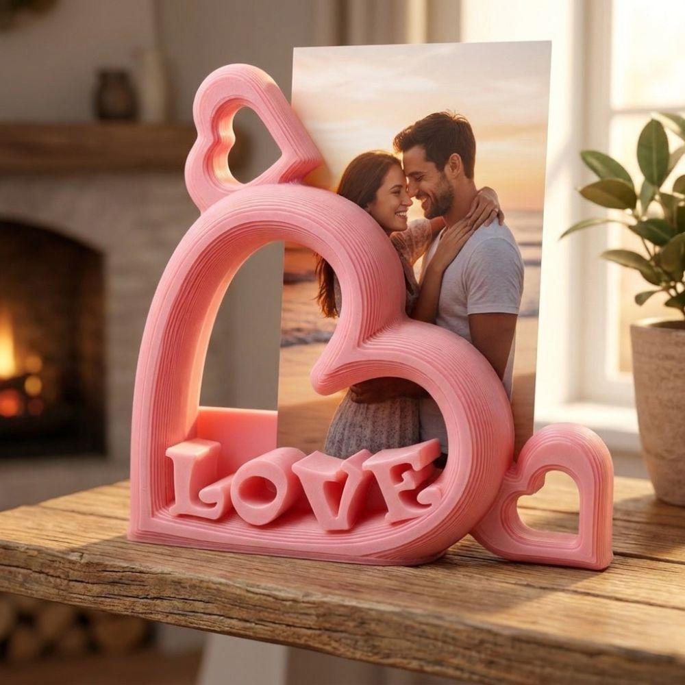 LOVE Letter Design Heart Shaped Photo Stand Plastic Mini Picture Frame  Bedroom Decor