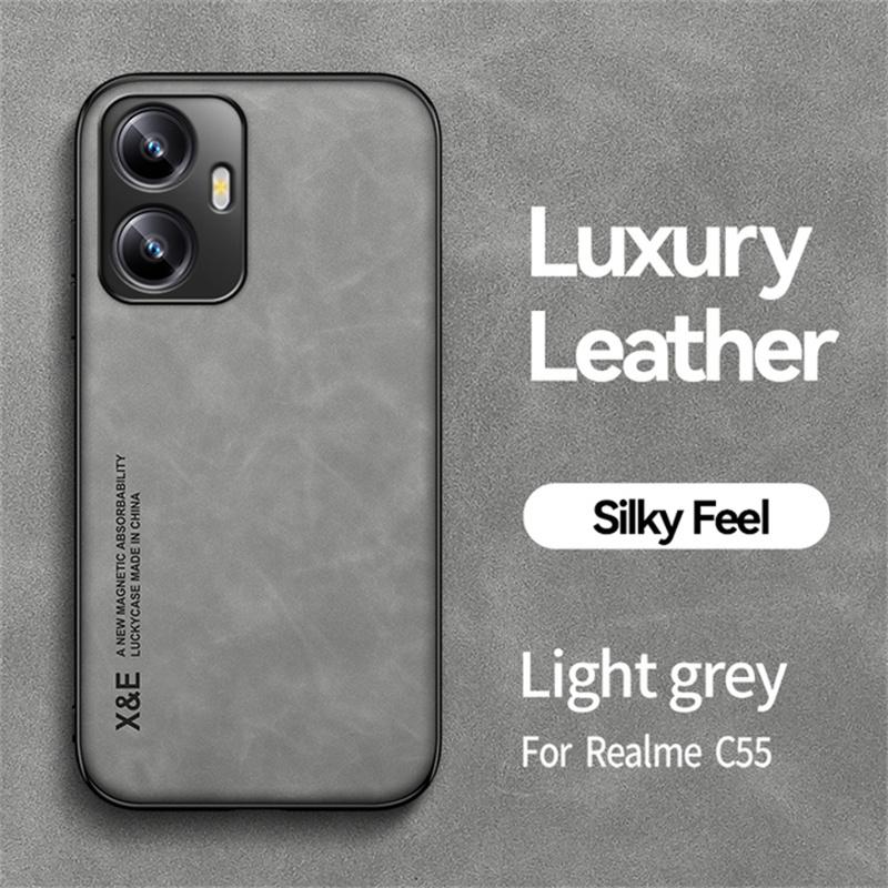 

Для Realme C55 5G Чохол Розкішна Шкіра Магнітний Тримач Чохол для Телефона Обкладинка Для RealmeC55 Realme C55 C 55 55C 5G RMX3710 6.72 Fundas For Realme C55 світло-сірий колір