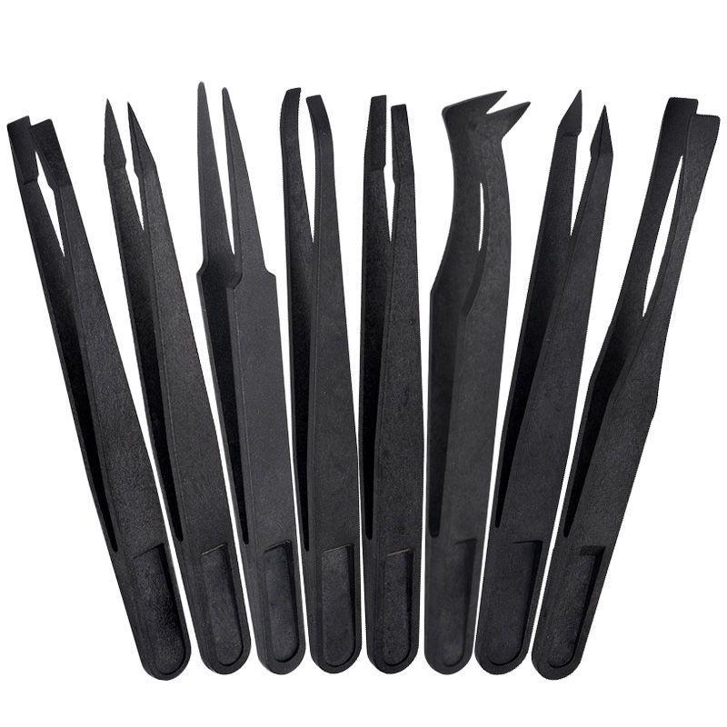 Anti-Static Curved Tip Plastic Tweezers, Multi-functional with Wide and Flat Tips for Industrial and Eyelash Use.