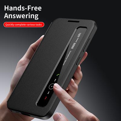 Capa de Couro de Alto Padrão para Samsung Galaxy S26 Ultra S25 S24 S23 S22 Plus S25FE Edge Flip Smart Display com Tampa de Janela Transparente
