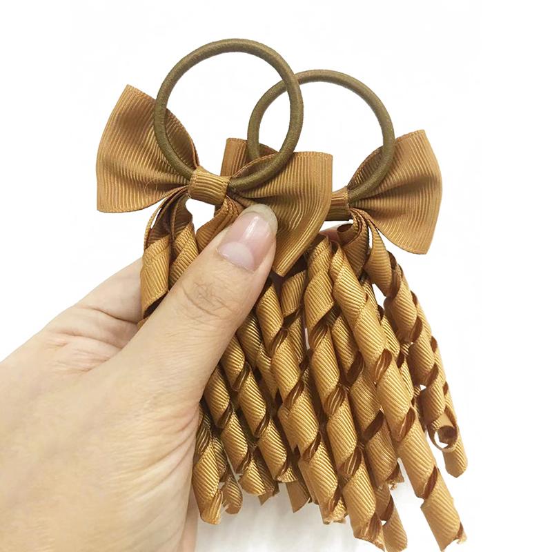 Grosgrain Ribbon Long Hair Ties Bows For Baby Girls Curly Hair Bows Elastic Colorful Kids Hair Band 2Pcs/Lot Whole