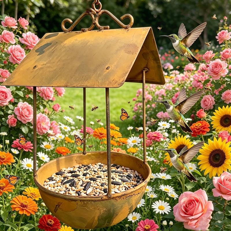 Wrought Iron Bird Feeder Rust Colored Hanging Feeder 1pc Wildlife Water and Food Supply Courtyard Home Ornament Outdoor Garden Decoration Excellent