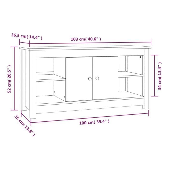 VidaXL Meuble TV Gris 103x36,5x52 cm Bois de pin massif 814576