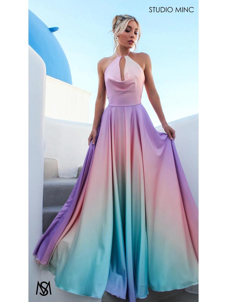 2026 Elegantes Abendkleid mit tiefem V-Ausschnitt und Farbverlauf: Damenkleid mit taillierter Taille, großem Saum, lang