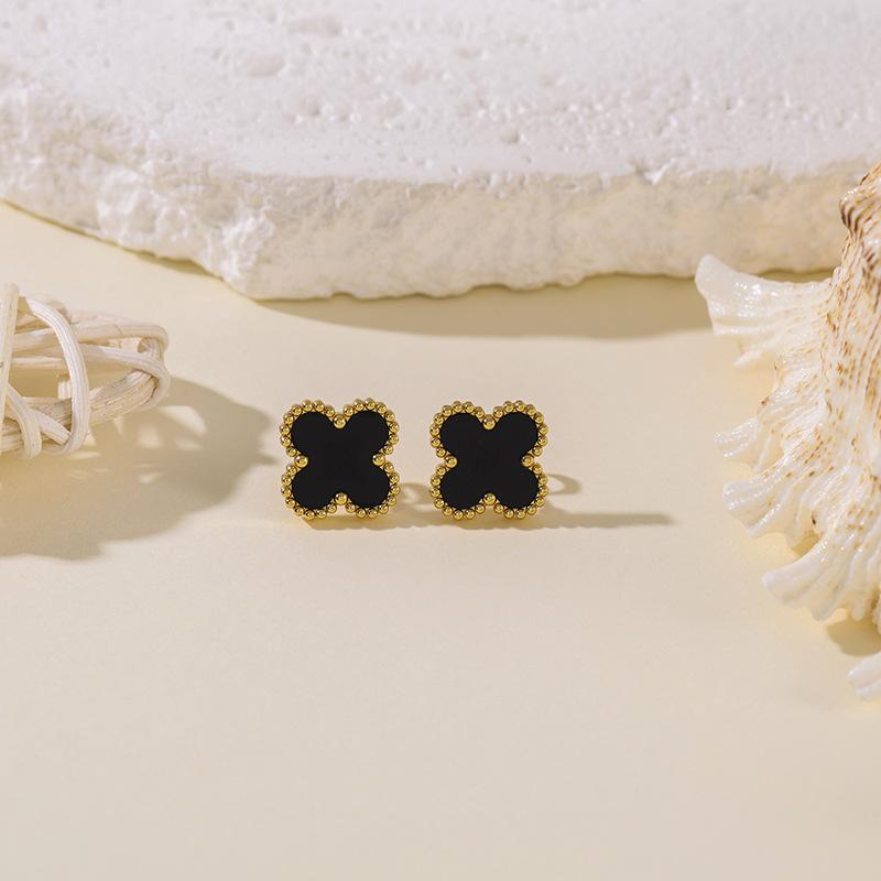 Titanium Steel Clover 13MM Stud Earrings, Stainless Steel Fadeless, Minimalist Versatile High-end Lucky Style