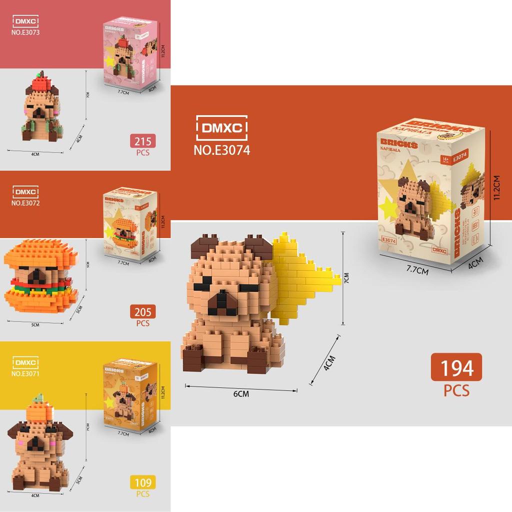Capybara Burger Orange Bausatz mit ABS-Kunststoffteilen für Kinder DIY Kreativspielzeug