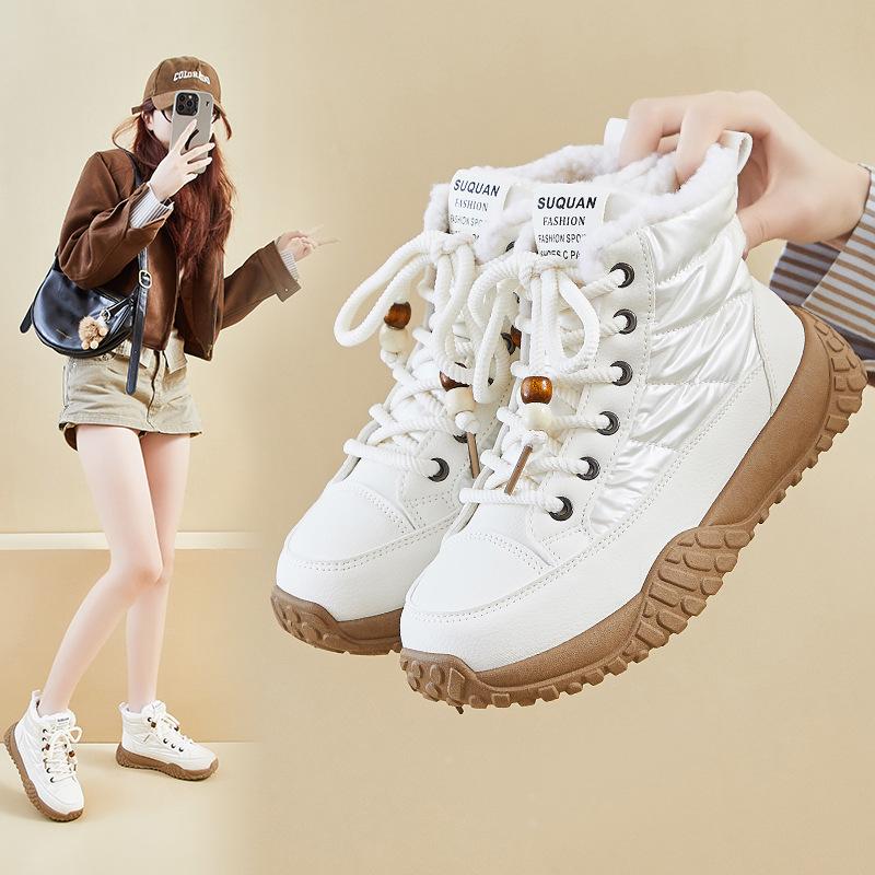 Winter Chunky Platform Snow Boots for Women Anti-Slip Walking Shoes With Fur Lined Comfortable Lace-up Sneakers Women's Outdoor Warm Short Booties