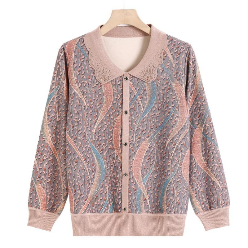 Grandma summer ice silk long-sleeved top medium and old new summer short-sleeved shirt mother lapel bottoming shirt