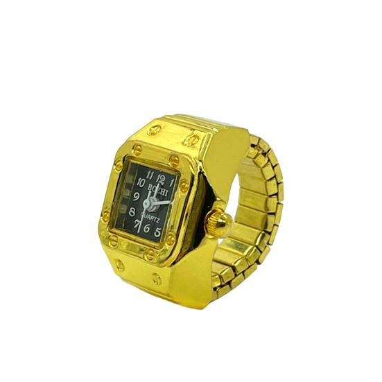 Men Women Ring Watch Elastic Stainless Steel Band Round Square Dial Men Women Couple Watch