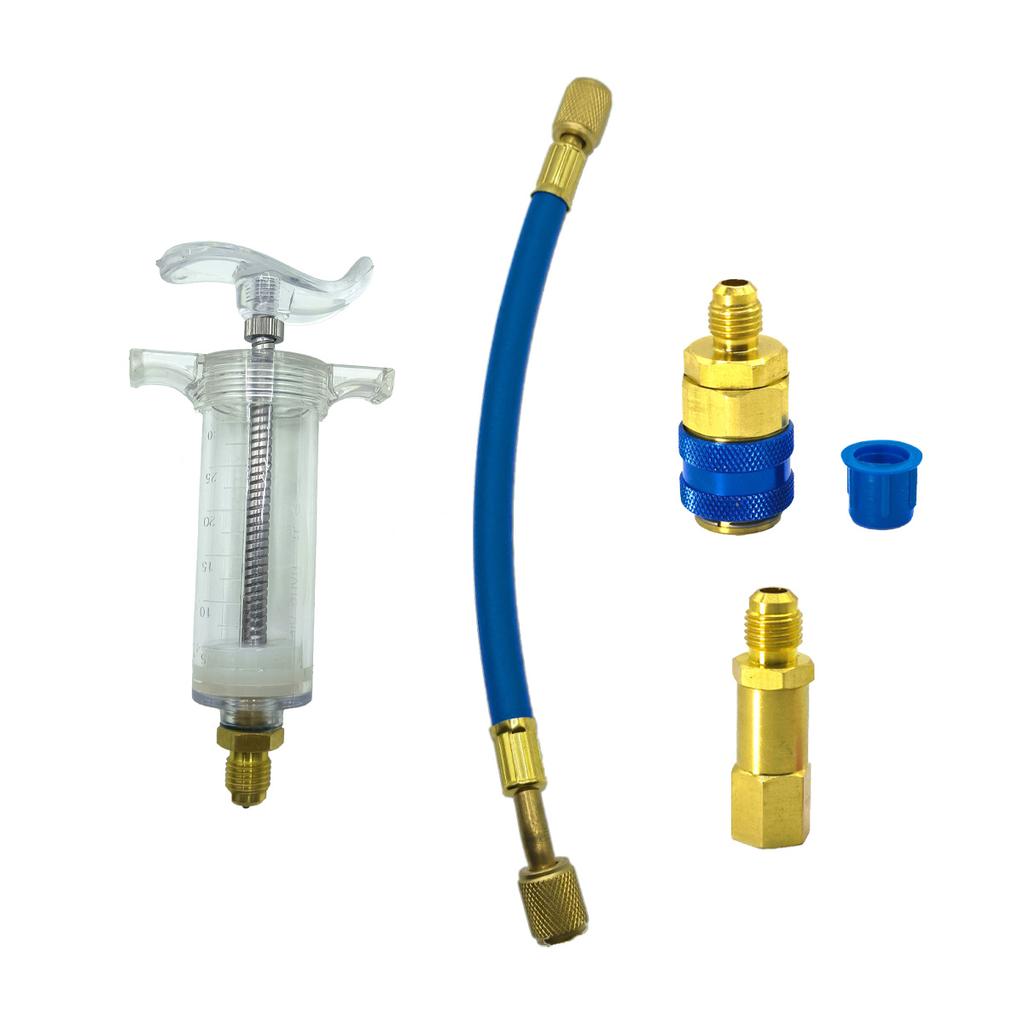 Auto-A/C-Öl-/Farbstoff-Injektor, 30 ml, 1 oz, mit Low-Side-Schnellkupplungsadapter, 1/4 Zoll, Klimaanlage, Kfz-Öler, Injektionsspritze