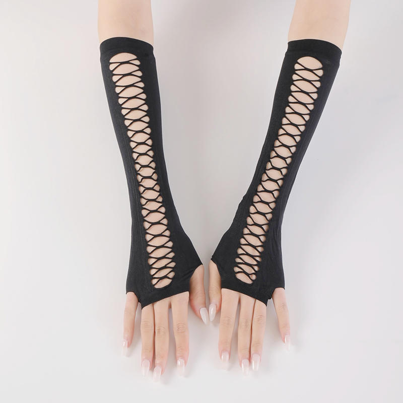 1-5Pairs Mesh Arm Sleeve Gloves Stretch Sun Protection Sleeves For Women Hip Hop Rock Gloves Black Hollow Out Fingerless Gloves