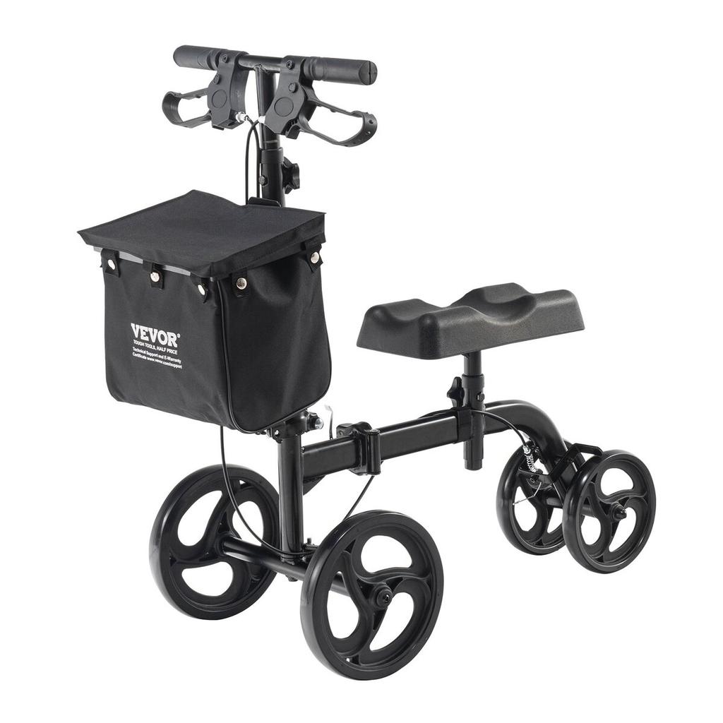 Folding Knee Scooter, Carbon Steel Steerable Knee Walker with Height-Adjustable Handlebar & Knee Pad, All-Terrain Solid Wheels, Dual Brakes, Leg