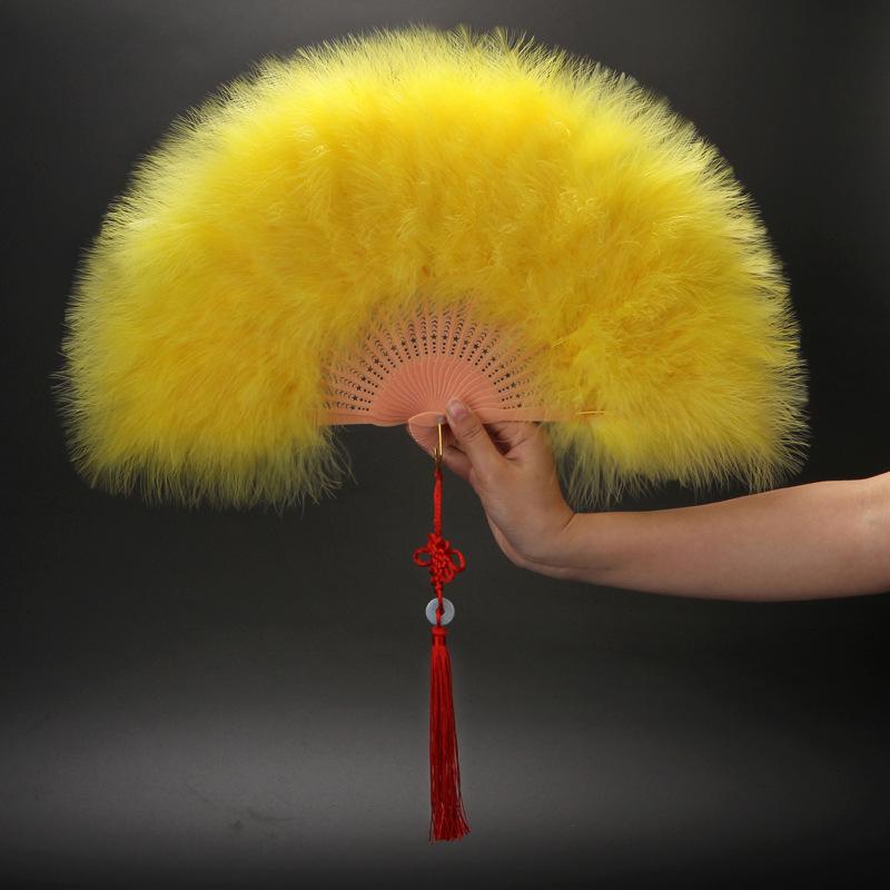 Elegant Folding Fan White Feather Fan for Women Chinese Knot Hand Fan Fairy Girl Dance Wedding Party Decorations